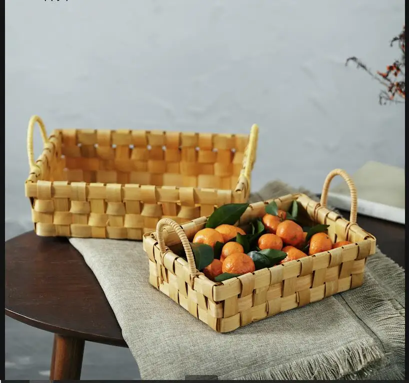 Food Snacks With Fiber - Ahşap Dokuma Depolama Sepeti Dikdörtgen Meyve