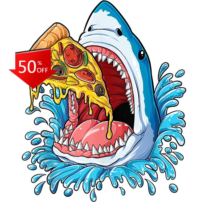 Food Snacks To Eat - Köpekbalığı Pizza Yiyor Çıkartması Atıştırmalık Yiyecek